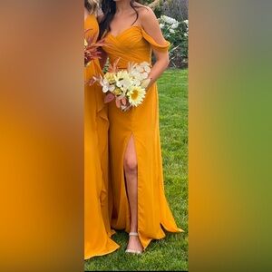 Azazie marigold yellow bridesmaid dress